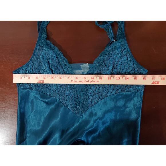 Vtg Victorias Secret Gold Label Satin Lace Maxi Chemise Slip Dress Size M Blue - Picture 10 of 12